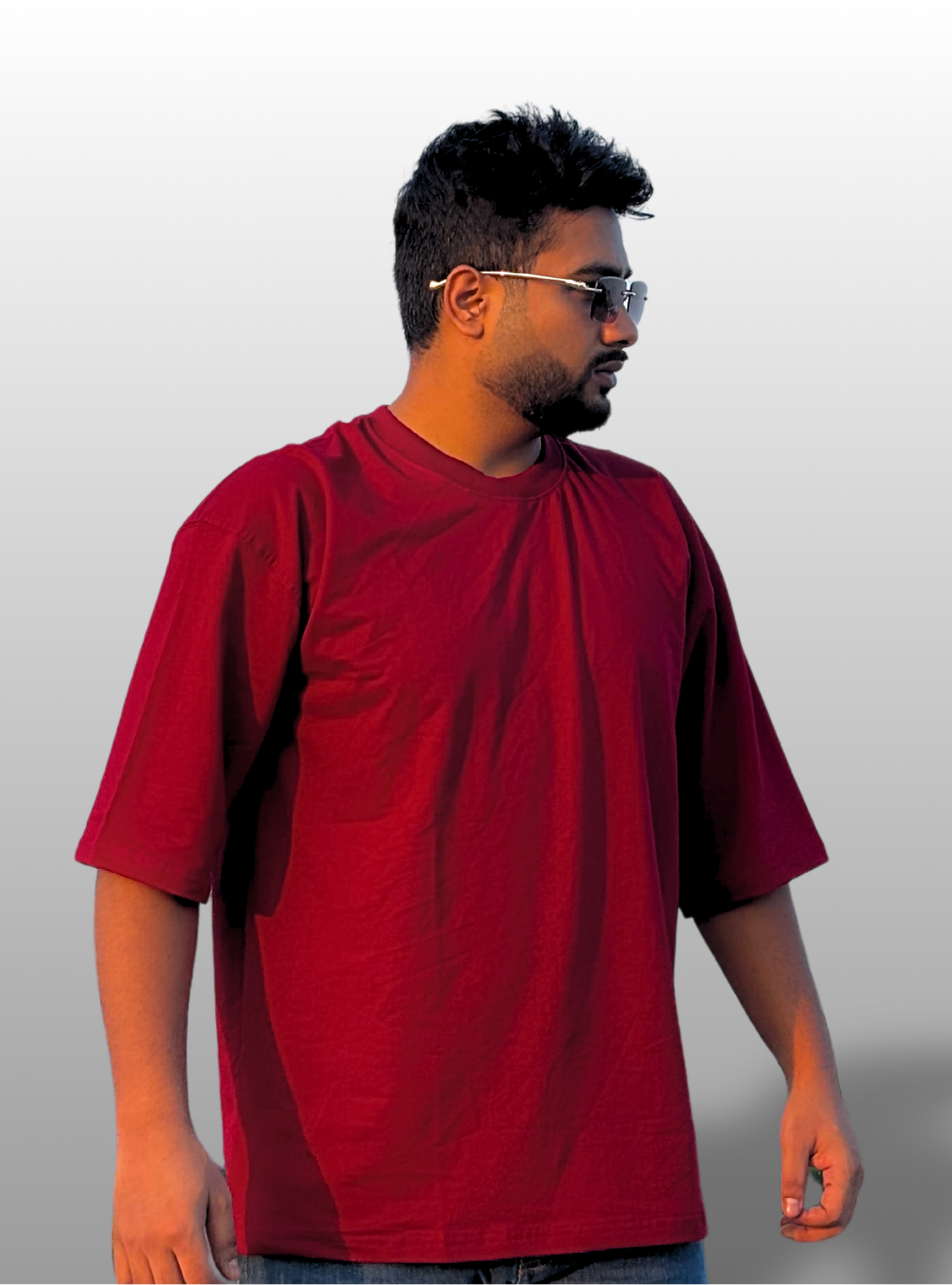 Maroon Prime Layers Solid Long Oversize Tee